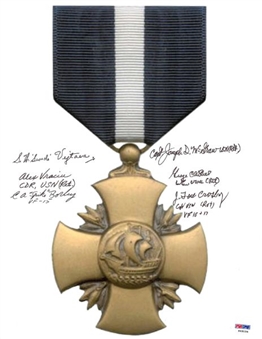 US Navy Cross Signed by (6) WWII US Navy Ace & Navy Cross Recipients (incl 1 deceased)